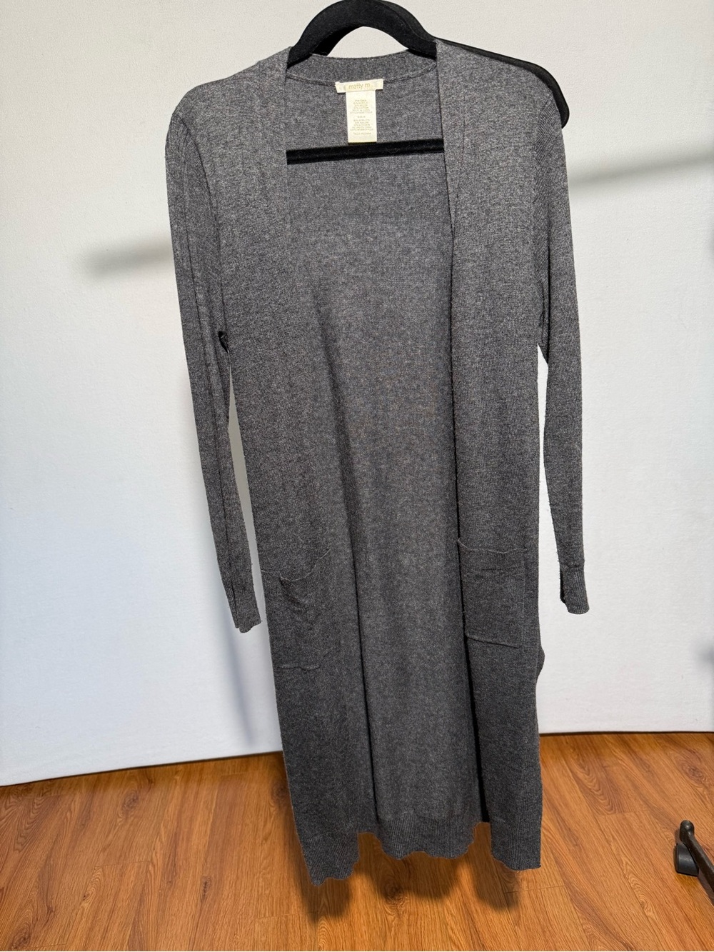 Matty M Charcoal Gray Long Open Front Cardigan